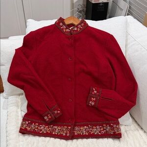 VTG Talbots Boiled Wool Embroidered Jacket Red Whimsygoth Grandmacore Coquette